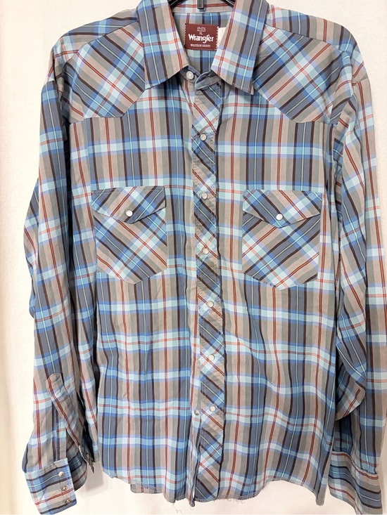 Wrangler Other - Wrangler Light Blue and Brown Plaid Western Button-Down Shirt